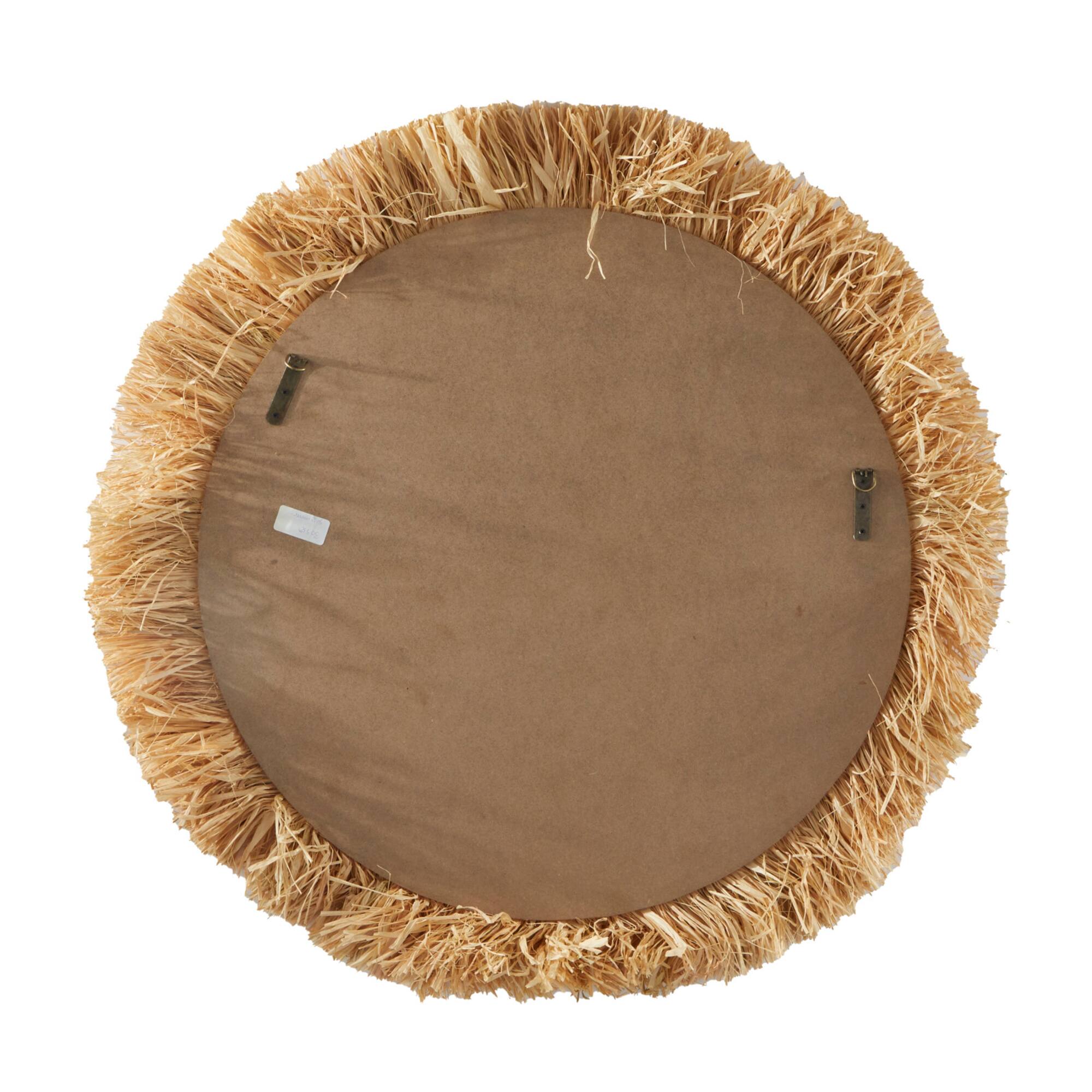 Light Brown Seagrass Wall Mirror with Fringe Detailing 35" x 1" x 35"